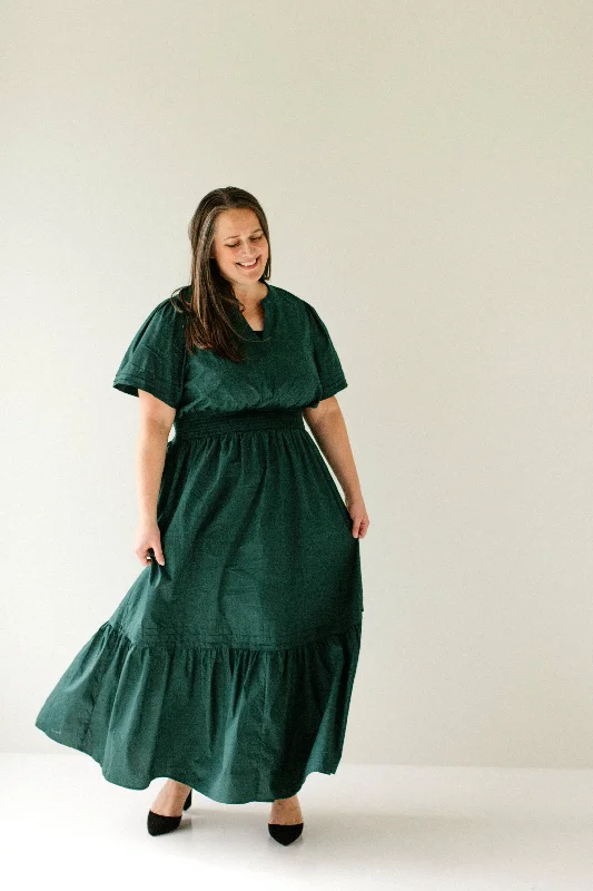 Maxi dresses for elegant resort wear -Plus 'Jayda' Poplin Tiered Maxi Dress in Emerald