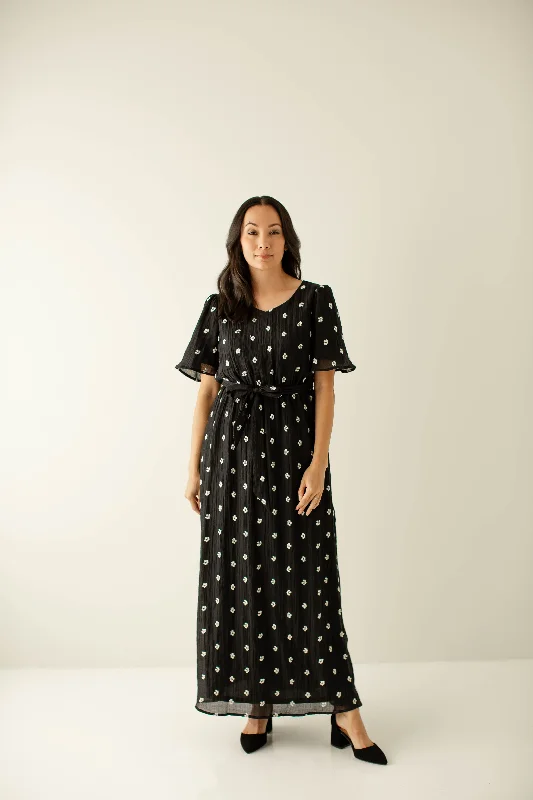 Maxi dresses for garden parties -'Esther' Embroidered Floral Maxi Dress in Black