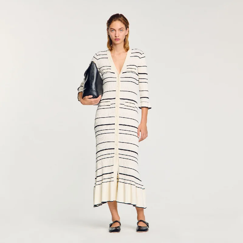 Maxi dresses with smocked bodice -Stripy Knit Maxi Dress