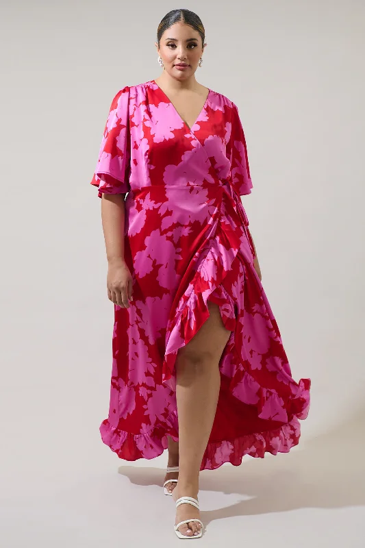 Maxi dresses with tie-dye pattern -Burning Love Abelia Hi-Low Maxi Wrap Dress Curve