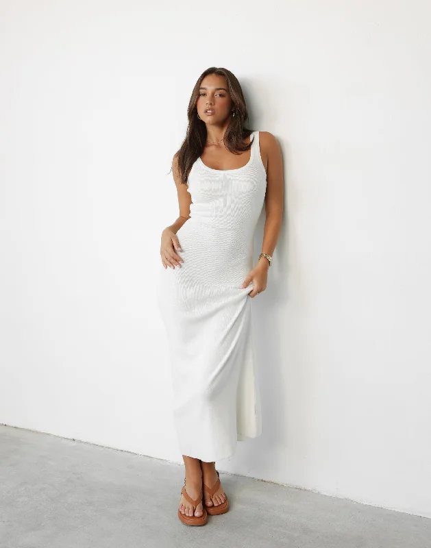 Maxi dresses with button front -Enver Maxi Dress (Cream)