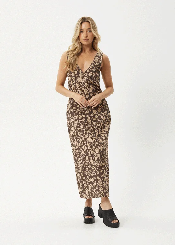 Maxi dresses with bold prints -AFENDS Womens Juliet - Maxi Dress - Coffee