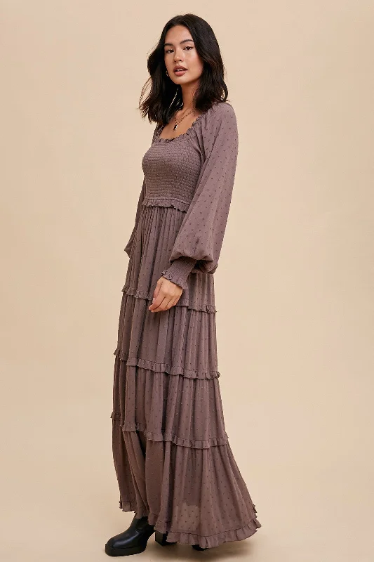 Maxi dresses with deep v-neck design -Hazel Mocha Maxi