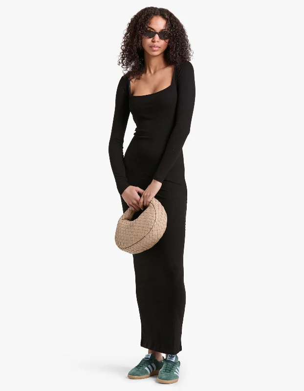 Maxi dresses with luxurious materials -Nina Square Neck Maxi Dress - Black