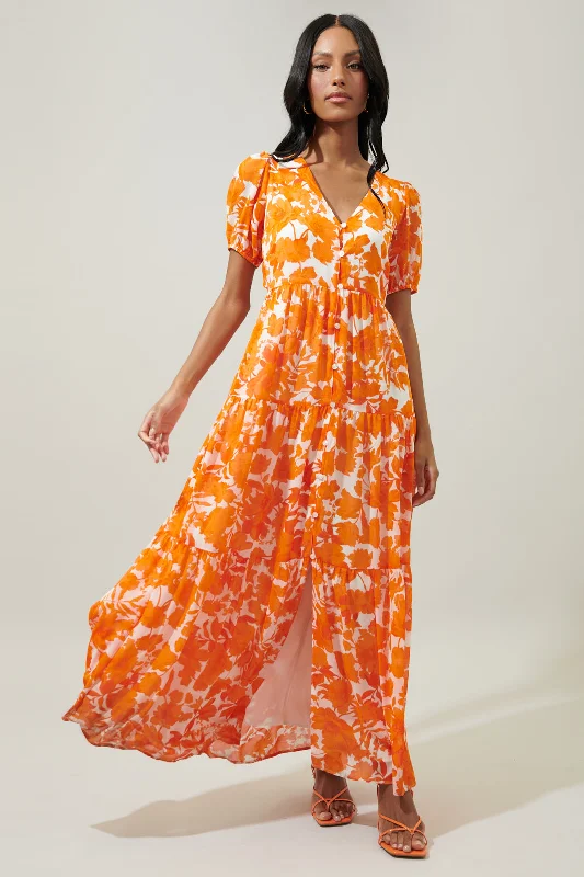 Maxi dresses for outdoor weddings -Tangelo Floral Monaco Tiered Maxi Dress