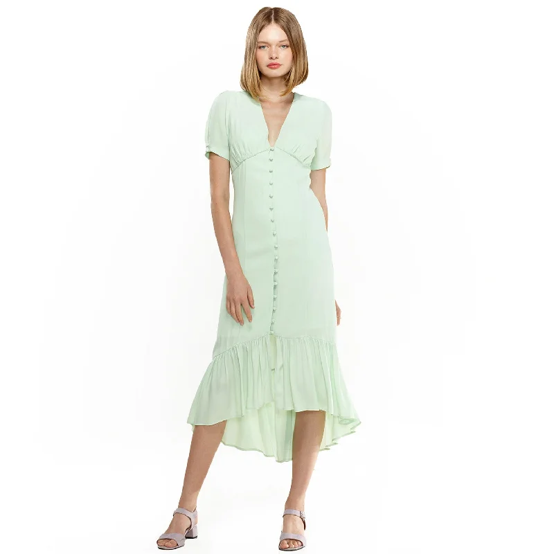 Maxi dresses for elegant resort wear -V-Neck Mermaid Button Down Maxi Dress In Spring Sage