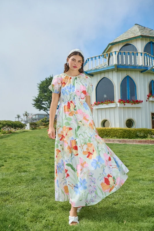 Maxi dresses for daytime festivities -Juliet Floral Garden Becca Tiered Maxi Dress