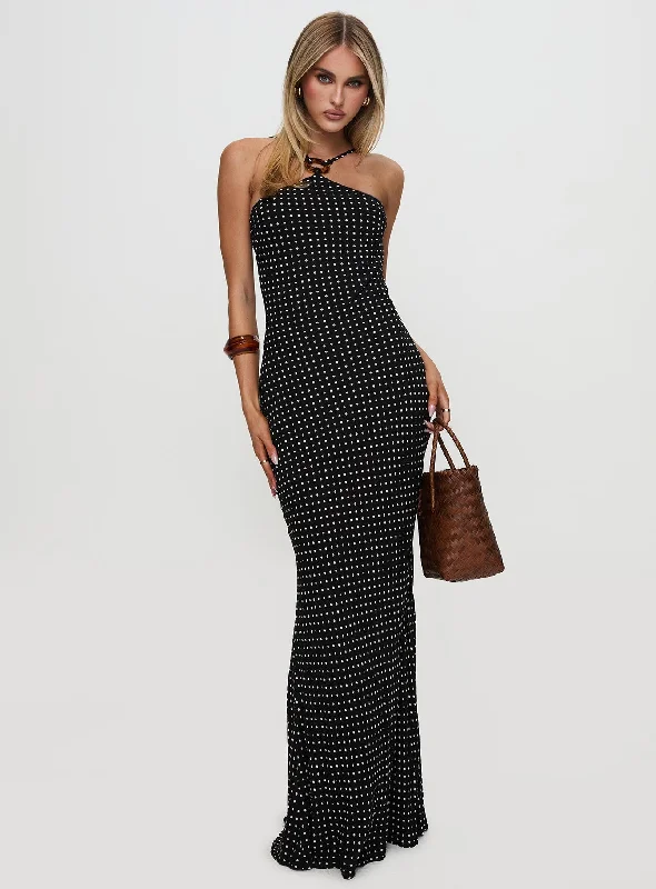 Maxi dresses with off-the-shoulder design -Evyn Halter Maxi Dress Polka Dot