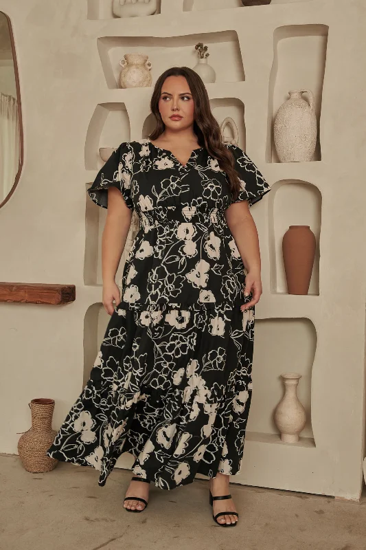 Maxi dresses for formal brunch -Fabienne Floral Palmer Poplin Tiered Maxi Dress Curve