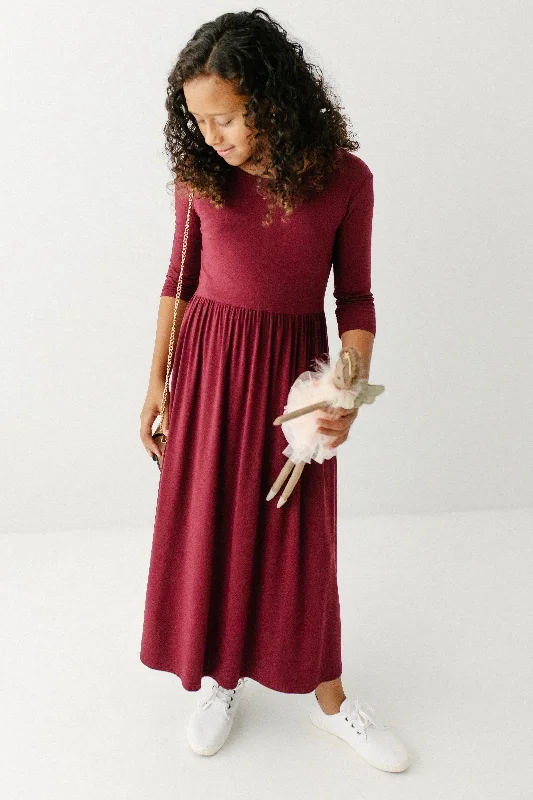 Maxi dresses for elegant tea parties -'Abigail' Girl Bamboo Blend Maxi Dress in Burgundy FINAL SALE