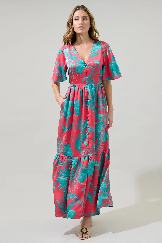 Maxi dresses for spring wedding -Palm Tropics Pismo Button Down Flutter Maxi Dress