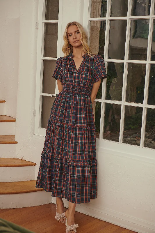 Maxi dresses for seasonal gatherings -Miley Plaid Palmer Poplin Tiered Maxi Dress