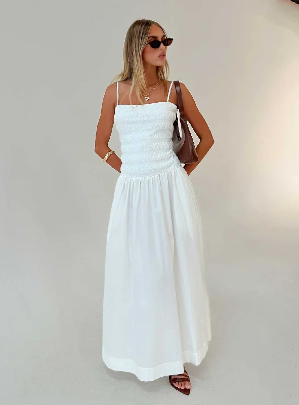 Maxi dresses with romantic sleeves -Sweetgum Shirred Maxi Dress White