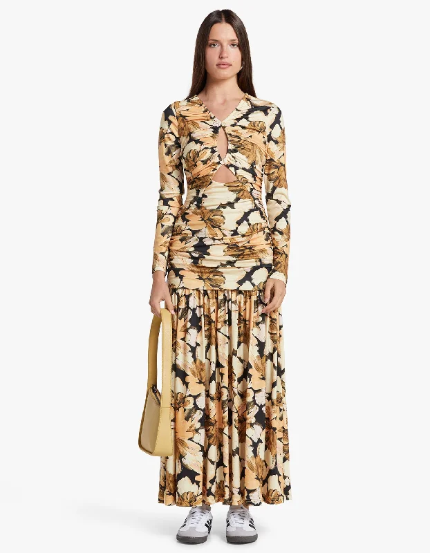 Maxi dresses with sheer front panels -Avah Maxi Dress - Dark Painterly