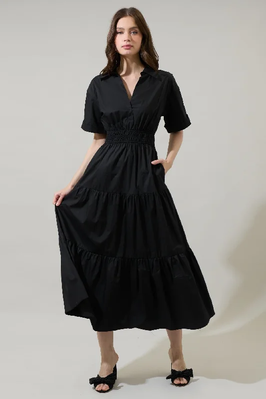 Maxi dresses for evening beach parties -Milah Tiered Collared Maxi Dress