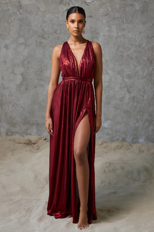 Maxi dresses with minimalistic design -Federica Metallic Maxi Dress Red