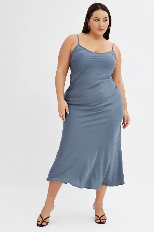 Maxi dresses for holiday celebrations -Grey Slip Dress Sleeveless Maxi