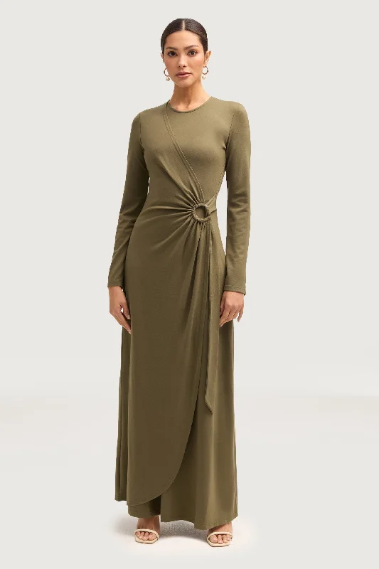 Maxi dresses with ethnic prints -Reema Wrap Maxi Dress - Olive