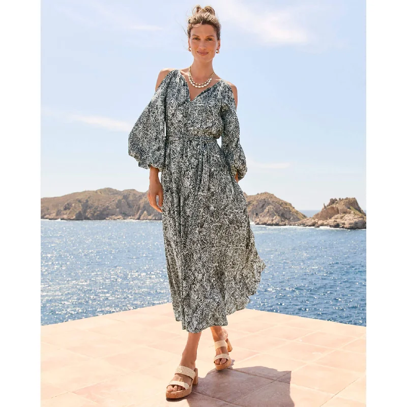 Maxi dresses with satin pleats -Tommy Bahama Women's Playa Python Long Sleeve Maxi Dress - Shadow