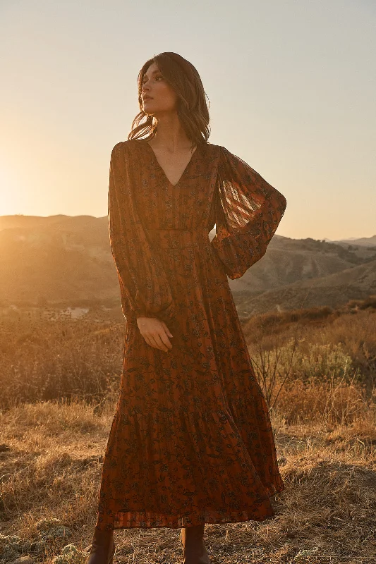 Maxi dresses with mesh details -Leoben Floral Kent Long Sleeve Maxi Dress