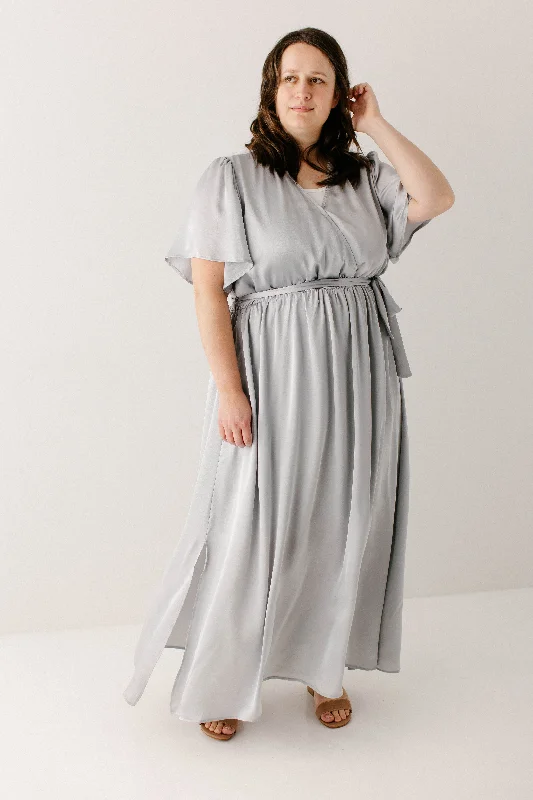 Maxi dresses with sweetheart neckline -Plus 'Juliet' Satin Surplice Maxi Dress FINAL SALE