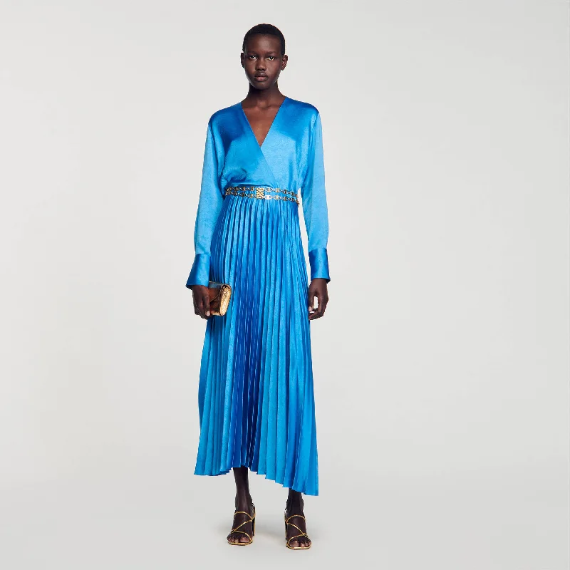 Maxi dresses with intricate detailing -Pleated Satin-Effect Maxi Dress