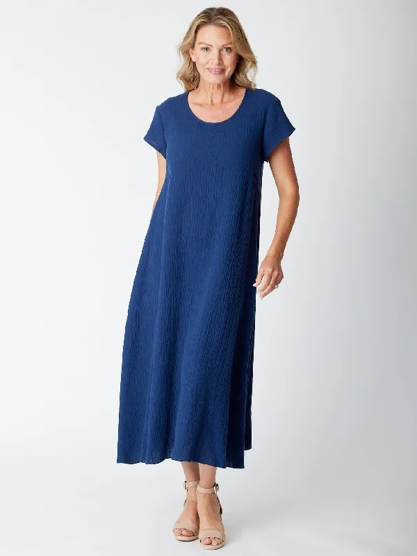 Maxi dresses with asymmetrical cut -Cotton Maxi Dress - Navy