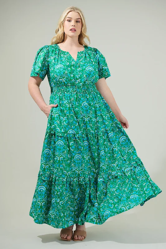 Maxi dresses with flowing tiers -Alina Floral Palmer Poplin Tiered Maxi Dress Curve