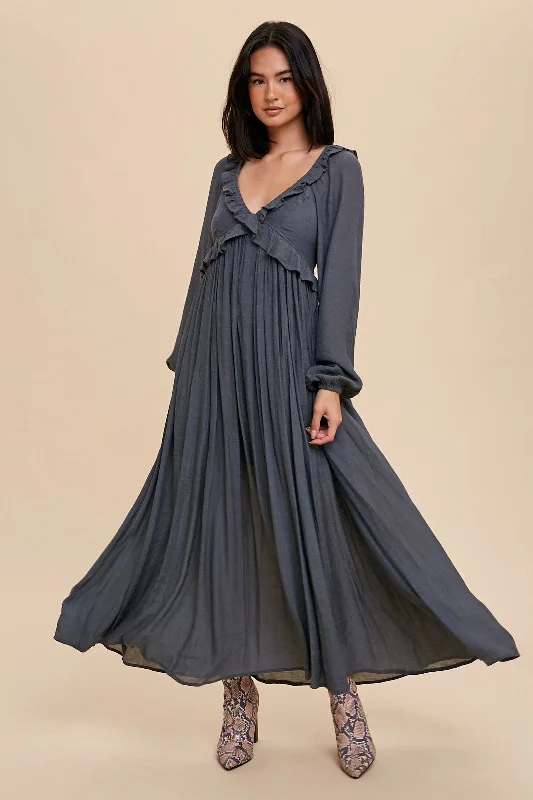 Maxi dresses for fall evening wear -Take Me Out Slate Maxi