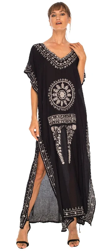 Maxi dresses for evening ball -SHU-SHI Women's Long Kaftan Beach Dress - Ethnic Mandala Print Maxi Cover-Up