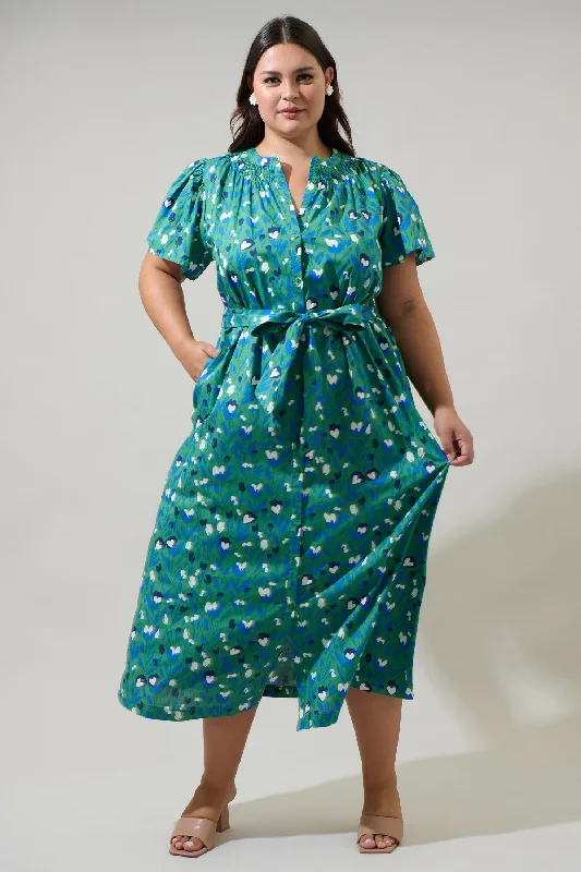 Maxi dresses with floral accents -Laury Floral Mile Button Down Maxi Dress Curve