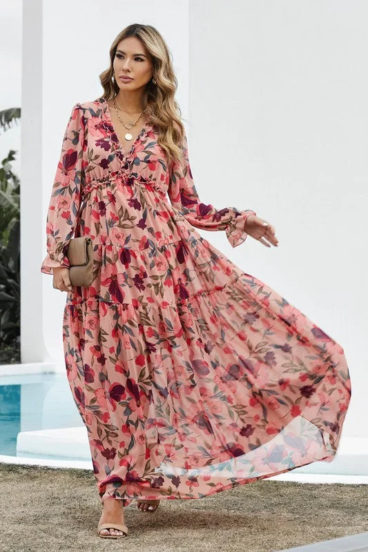 Maxi dresses with multi-color design -Brianna Floral Maxi