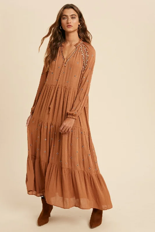 Maxi dresses with button-up design -Boho Maxi Dress