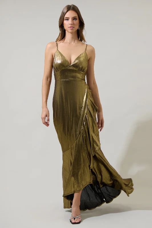 Maxi dresses with modern styling -Andorra Metallic Doris Ruffle Maxi Dress