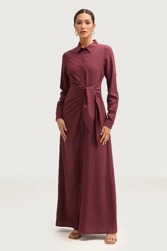 Maxi dresses with adjustable waist -Sandra Side Tie Maxi Dress - Marron