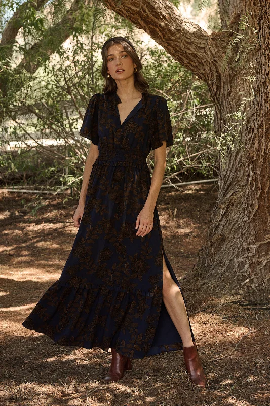 Maxi dresses with unique patterns -Tolleson Floral Valencia Split Neck Maxi Dress