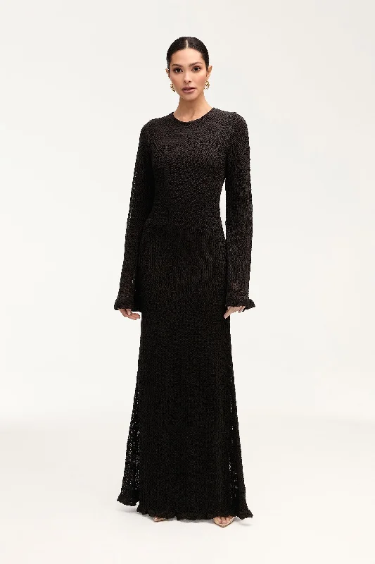 Maxi dresses with vibrant patterns -Leilani Crochet Maxi Dress - Black