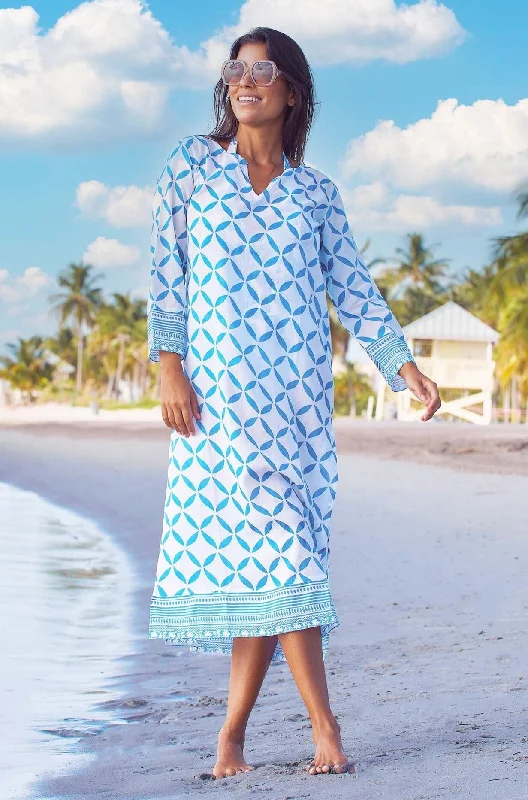 Maxi dresses for beach parties -Guadalupe Maxi Tunic | Shibori White/Blue