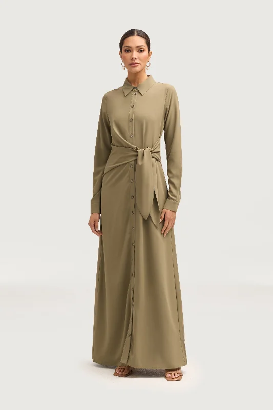 Maxi dresses with off-shoulder design -Sandra Side Tie Maxi Dress - Za'atar