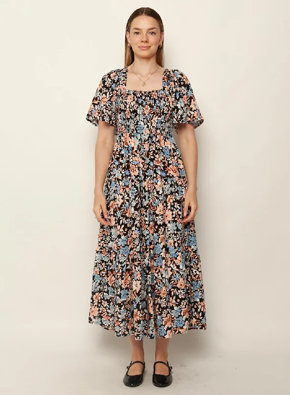 Maxi dresses for a tropical party -Avril Shirred Maxi Dress-NAVY