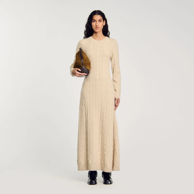 Maxi dresses with velvet texture -Cable Knit Maxi Dress