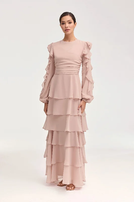 Maxi dresses with ruffles -Renad Tiered Chiffon Maxi Dress - Jasmine Pink