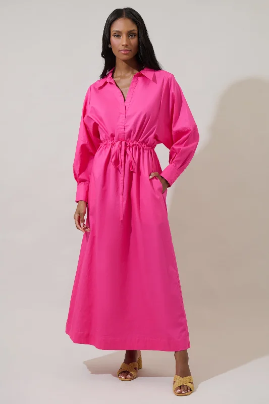 Maxi dresses for vacation dinners -Faiza Dolman Sleeve Poplin Maxi Dress