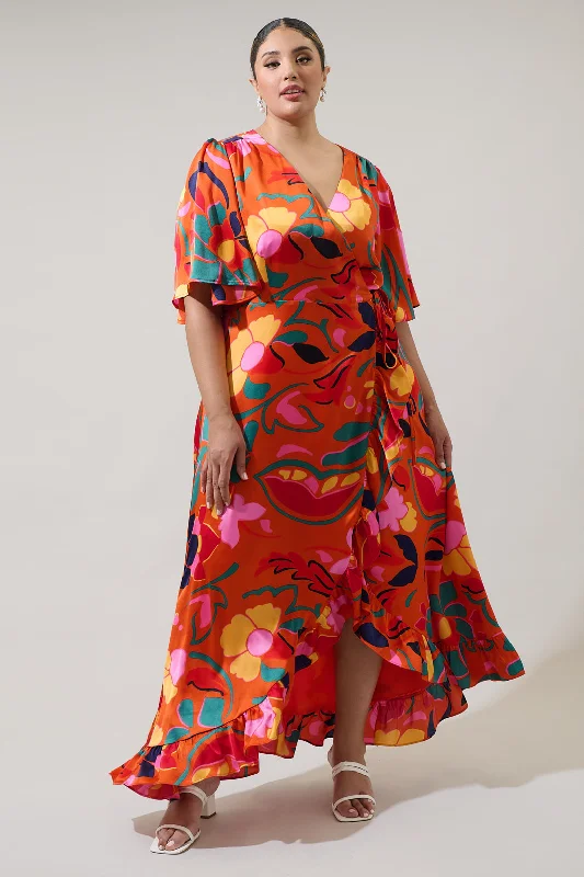 Maxi dresses for sophisticated party -Serene Floral Abelia Hi-Low Maxi Wrap Dress Curve