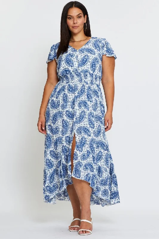 Maxi dresses for cozy evening dinners -Paisley Pr Maxi Dress V-neck Short Sleeve