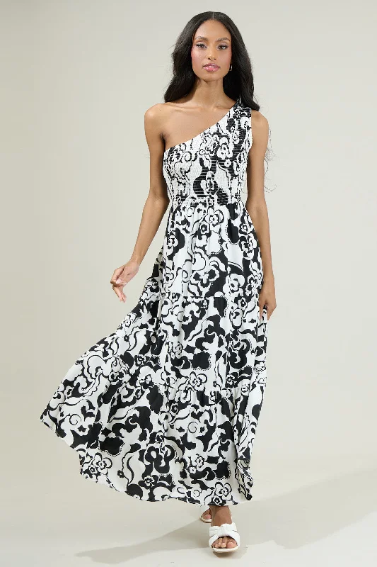 Maxi dresses for casual work wear -Del Mar Smocked One Shoulder Lys Maxi Dress