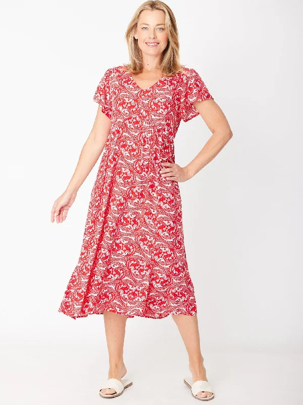 Maxi dresses for daytime formal events -Maxi Flounce Dress - Red Paisley