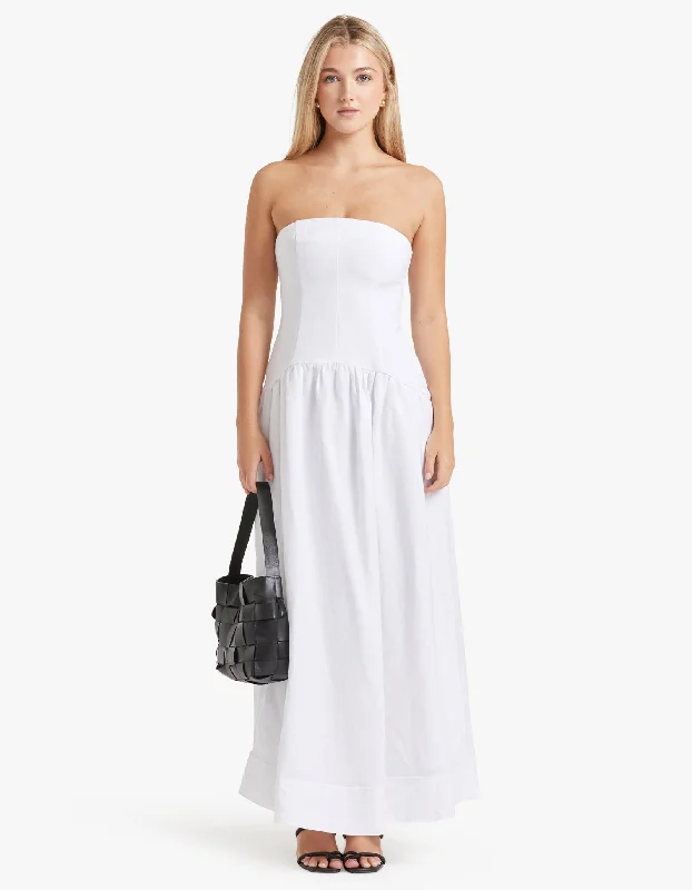 Maxi dresses with floral print for summer -Blanc Strapless Panelled Maxi Dress - Ivory