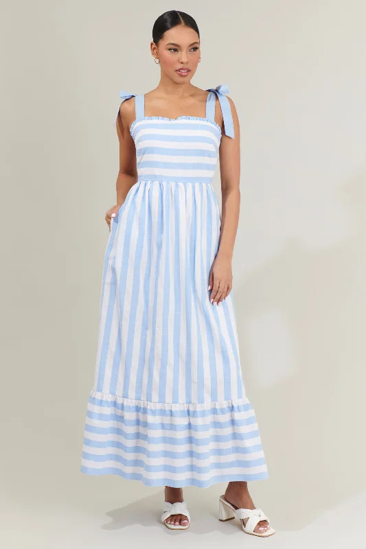 Maxi dresses with chiffon ruffles -Gracie Sky Striped Maxi Dress