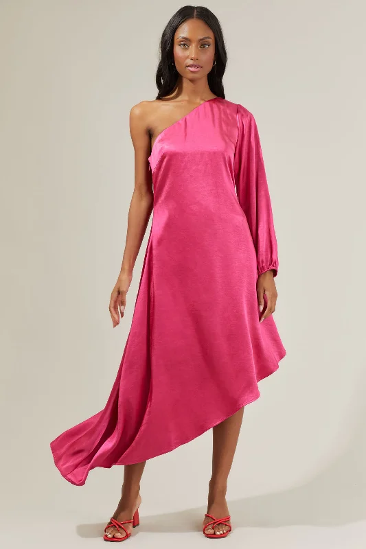 Maxi dresses with lace sleeve details -Gina One Shoulder Maxi Dress